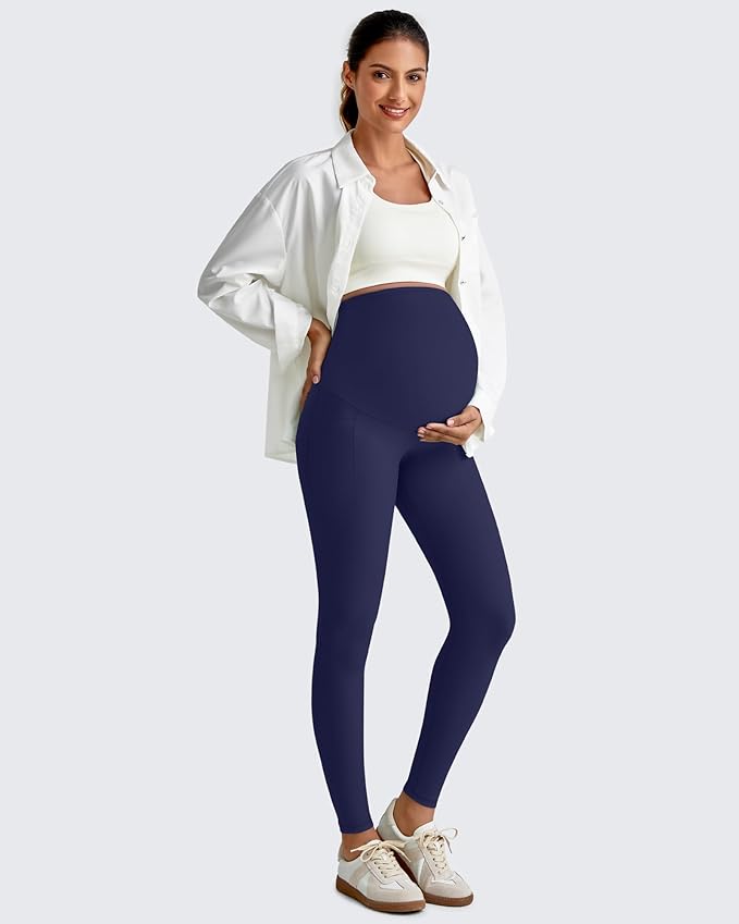G4Free BareFeel Maternity Leggings with Pockets Over The Belly Stretchy Workout Yoga Pregnancy Pants