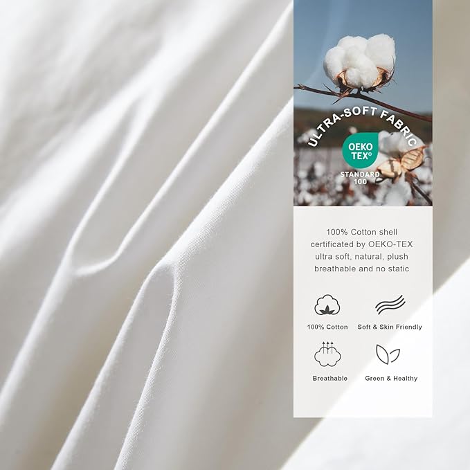 Royoliving Premium Feathers Down Duvet Insert Comforter Queen Size All Season Medium Warmth White 100% Cotton Cover with Corner Tabs (90x90, 50 oz)