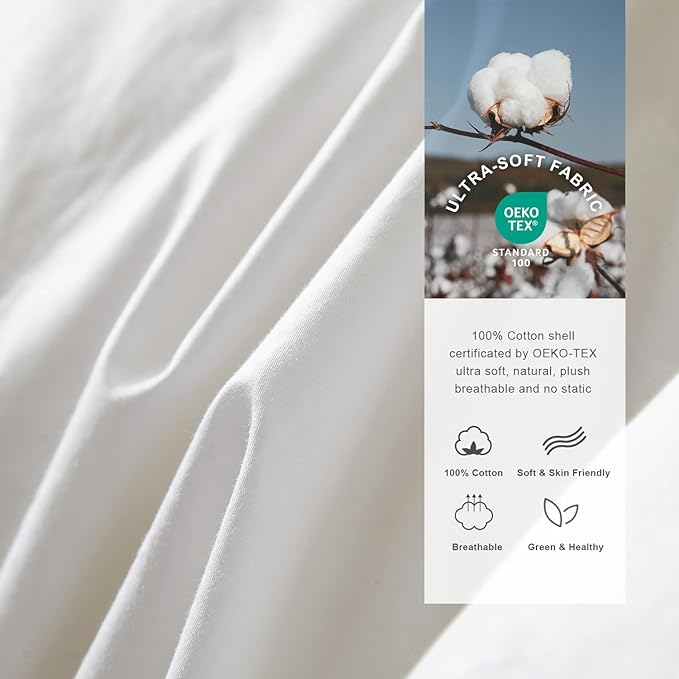 Royoliving Premium Feathers Down Duvet Insert Comforter King Size All Season Medium Warmth White 100% Cotton Cover with Corner Tabs (106x90, 60 oz)