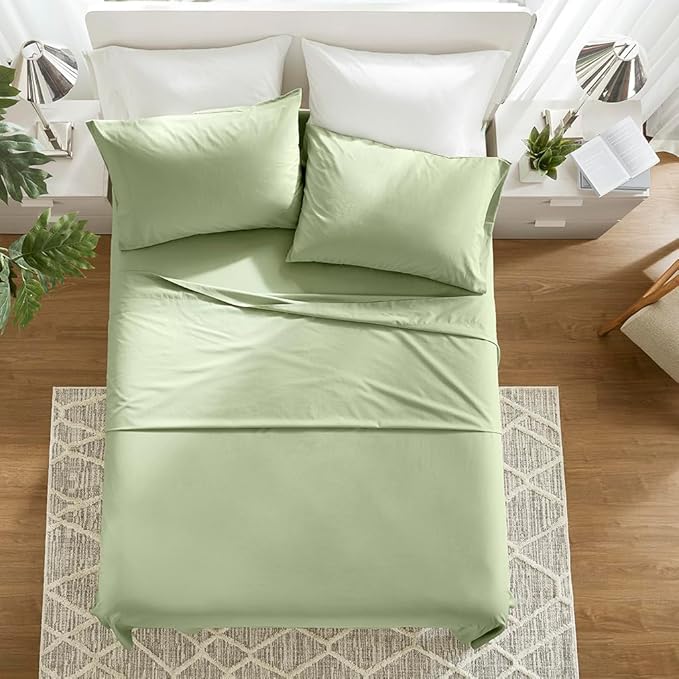 Comfort Spaces 100% Cotton Sheets Full, Breathable & Soft Cotton Sheets, Naturally Cool Cotton Bed Sheets with 14" Elastic Pocket Fits up to 16" Mattress, All Seasons Sheet Set, Sage Green 4 Piece