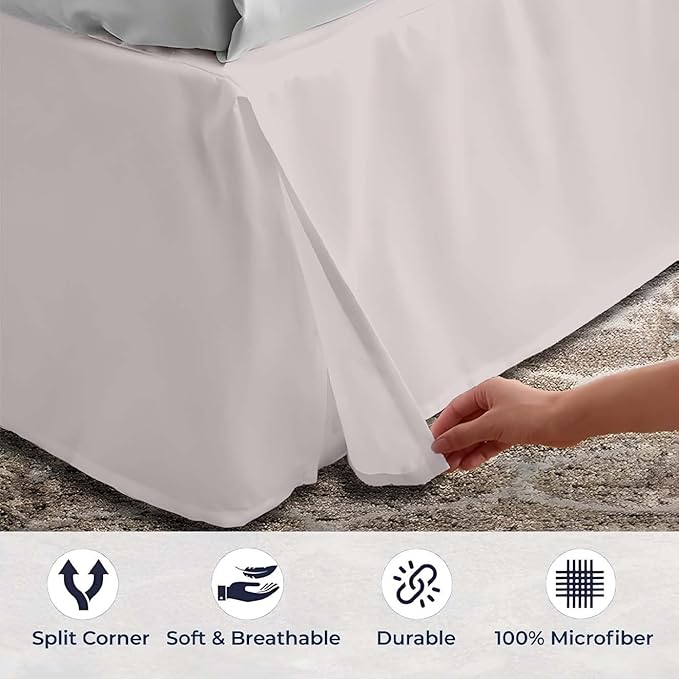 SGI Bedding 15 inch Drop Bed Skirt King Size Platform Style with Secure Fit, Classic Tailored Look, Elegant Pleated Style Dust Ruffle, Split Corners, Wrinkle Resistant Microfiber - Warm Grey