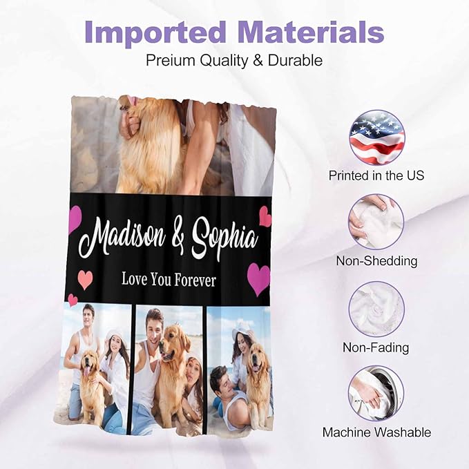 Costume Blanket with Pictures, 4 Photos Blanket Customized Personalized Photo Blanket for Valentines,Boyfriend,Dad,Mom,Friends,New Year,Birthday, 8 Sizes
