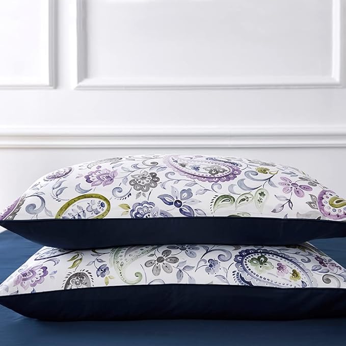 Cupocupa Duvet Cover Set, King, Microfiber, White Paisley Pattern, Boho Floral, 3 Pcs