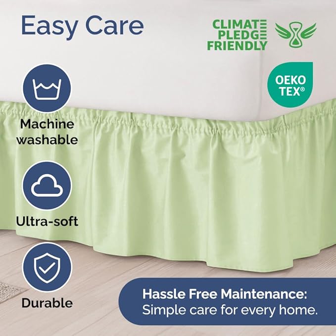 Wrap Around Dust Ruffle Bed Skirt - Light Sage - for Full Size Beds w/ 12 Inch Drop - Easy Fit Elastic Strap - Adjustable Pleated Bedskirt w/Brushed Fabric - Wrinkle Free, Women, Men, Kids & Teens