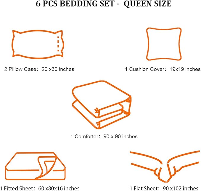 6 Pieces Bed in a Bag for Boys Bedding Sets Queen Size,Gamer Comforter Sets for Boys Kids, Gaming Comforter Set for Teens Room Decor with Flat Sheet,Fitted Sheet,Pillowcase,Cushion Cover