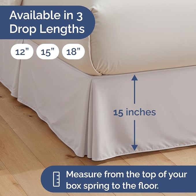 Pleated Bed Skirt Twin Size - 3 Sided Pleated Bed Skirt Twin - Ultra-Soft, Easy Fit with 15 Inch Tailored Drop - Hotel Quality, Wrinkle & Fade Resistant - for Women, Men, Kids and Teens - Light Grey