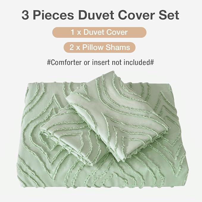 Lekesky Duvet Cover Queen Size, Teal Blue Tufted Queen 3pc Ultra Soft Microfiber Breathable Shabby Chic Bedding Sets with Zipper Ties (No Comforter)