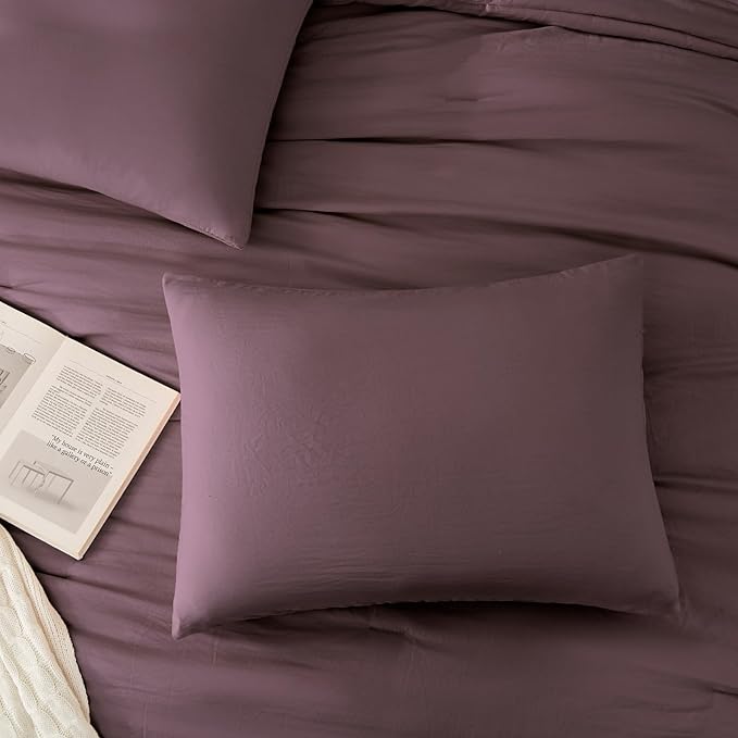 WRENSONGE King Size Comforter Set - 3 Pieces Deep Purple Comforter Prewashed Soft Lightweight for All Seasons,Fluffy Down Alternative Comforter King Size with 2 Pillow Shams