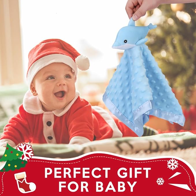 Pro Goleem Dolphin Loveys for Babies, Soft Security Blanket Baby Snuggle Toy Newborn Stuffed Animals Baby Gifts for Boys and Girls, 16 Inch