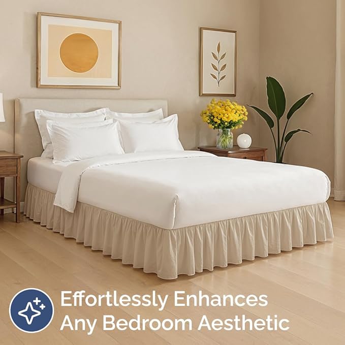 Bedskirt Queen Size Ruffle - 18 inch Drop Dust Ruffle Bed Skirt with Platform - Ultra-Soft, Easy Fit, Premium Hotel Quality - Wrinkle, Fade & Shrink Resistant - for Women, Men, Kids and Teens - Cream