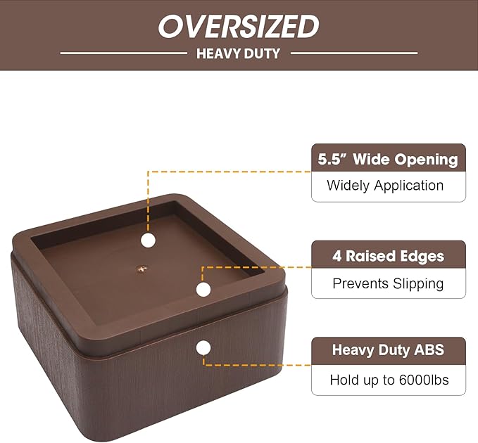 Bed Risers, Elevation up 3 inch, Heavy Duty Couch Risers 6000lbs, Stackable 3/6 / 9 inch Bed Furniture Risers Fits 5.5X5.5 inch Legs for College, Dorm, Couches, Tables, Desks, Set of 8