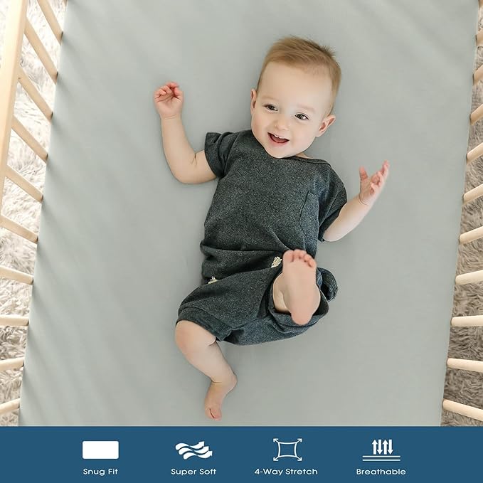 GRSSDER Jersey Crib Sheets for Boys and Girls, Stretchy Ultra Soft Crib Fitted Sheets Set 2 Pack, Universal Fit All Standard Crib Mattress Pads Safe and Snug, Natural White/Gray