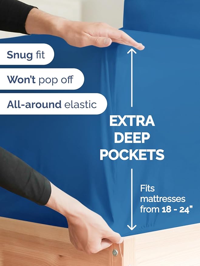 Extra Deep Twin XL Sheet Set - 4 Piece Breathable and Cooling Sheets - Hotel Luxury Bedding for Women, Men, Kids & Teens - Easy & Secure Fit - Soft and Wrinkle Free - Extra Deep Pockets - Royal Blue