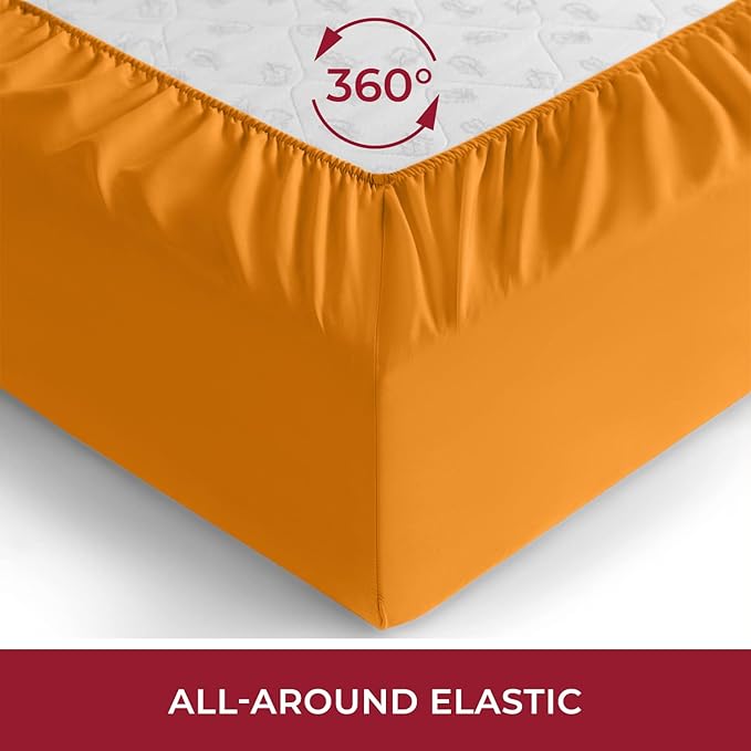 Mellanni California King Fitted Sheet - Iconic Collection Bedding Sheets with up to 16 inch Deep Pocket - Soft & Cooling - Fade & Stain Resistant - 1 PC (Cal King, Persimmon)