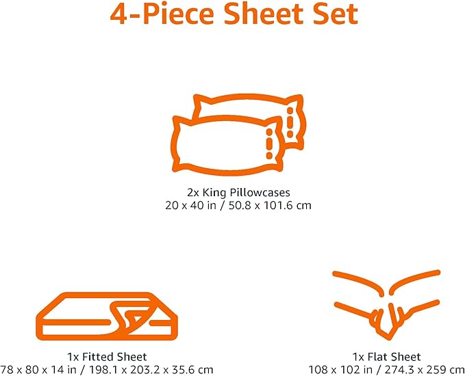 Amazon Basics 4 Piece Bed Sheets Set, 100% Cotton Jersey, Includes Super Soft, Flat and Fitted Sheets, Pillowcase, King, Light Gray, Solid
