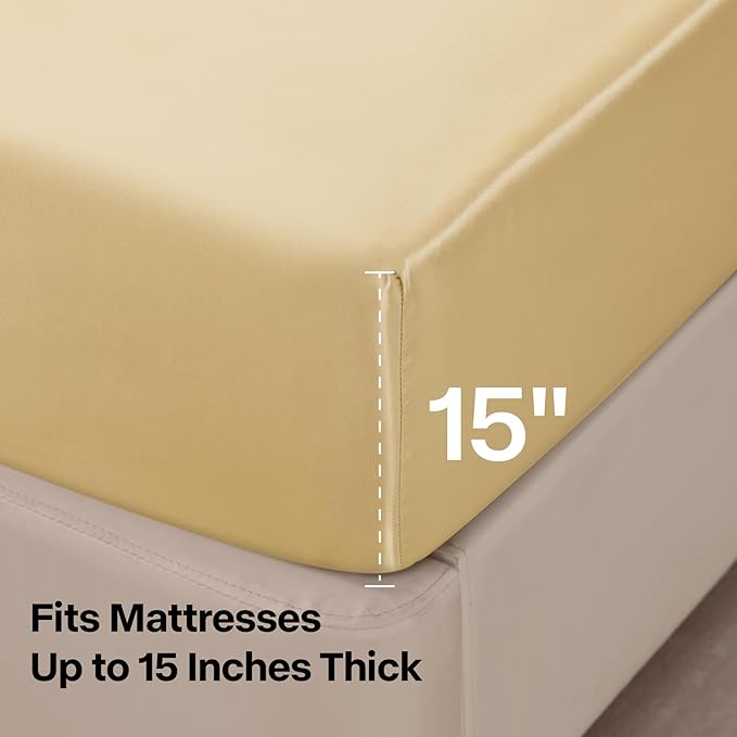 BEDELITE Satin Sheets Twin XL Size Bed Set, Luxury Soft Champagne Silky Sheet for Hair and Skin, Similar to Silk Bed Sheets Set 3 Pieces with 1 Deep Pocket Fitted Sheet, 1 Flat Sheet, and 1 Pillowcase