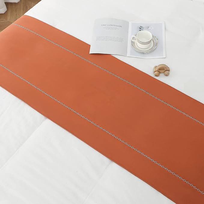 Bed Runner 260 x 50 cm for King Size Bed, Bed Throws for Foot of Bed, Burnt Orange Bed Runner Bedding Scarves Decorations for Bedroom Hotel Wedding Room