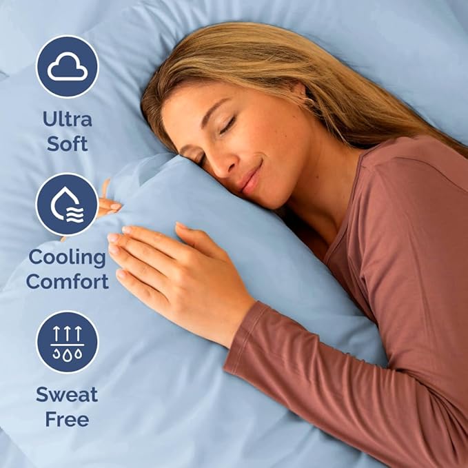 Short Queen RV Size 4 Piece Sheet Set - Comfy Breathable & Cooling Bed Sheets Set - Hotel Luxury Bedding for Women, Men, Kids, Teens, Boys & Girls - Deep Pockets & Wrinkle Free - Oeko-Tex - Sky Blue