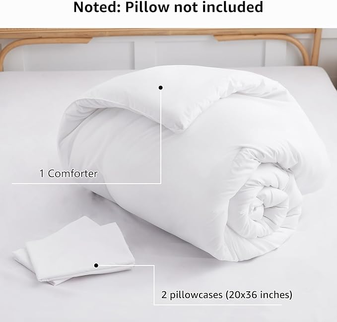 CozyLux Oversized Queen Comforter Set White, 3 Pieces 98x98 Solid Breathable Quilted Style Bedding Sets All Season, Luxury Soft Down Alternative Comforter Bed Set (1 Comforter & 2 Pillowcases)