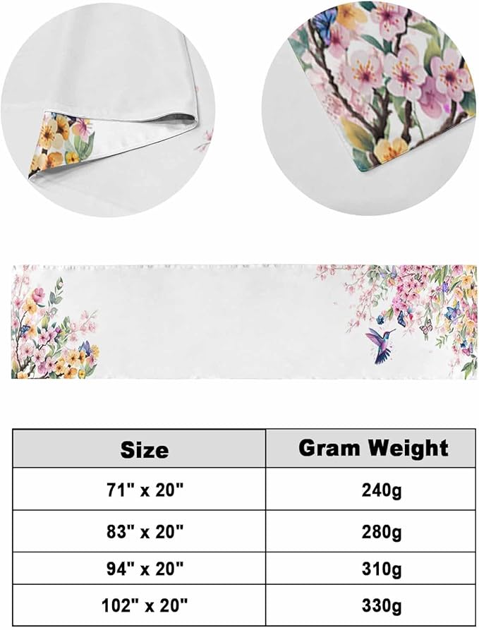 Blossom Floral Hummingbird Bed Runners for Bedroom Hotel,Decorative Bedding Scarf Butterfly Blossom Flower Plant Bed End Blanket Bedding Runner Scarves for Twin Size Bed,71x20in