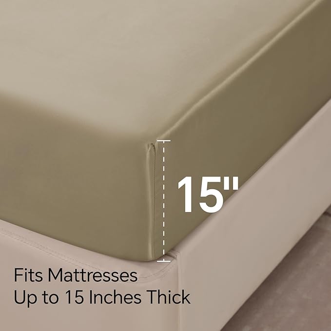 BEDELITE California King Sheets Set, Luxury Soft Taupe Satin Sheets for Hair and Skin, Similar to Silk Bed Sheets Set 4 Pieces with 1 Deep Pocket Fitted Sheet, 1 Flat Sheet, and 2 Pillowcases