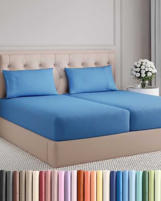 Split King Size 5 Piece Sheet Set - Comfy Breathable & Cooling Bed Sheets Set - Hotel Luxury Bedding for Women, Men, Kids, Teens, Boys & Girls - Deep Pockets and Wrinkle Free - Oeko-Tex - Royal Blue
