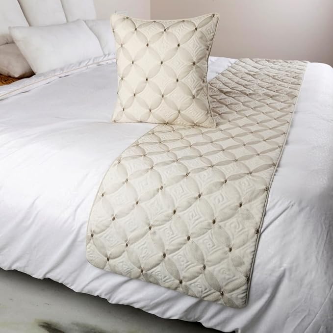 The HomeCentric King Queen Twin Ivory Bed Runner Without Pillow Cover, Twin Size 53"x18" Bed Runner Without Pillow Cover, Linen Quilted & Embroidery, Modern Contemporary - Tender Love