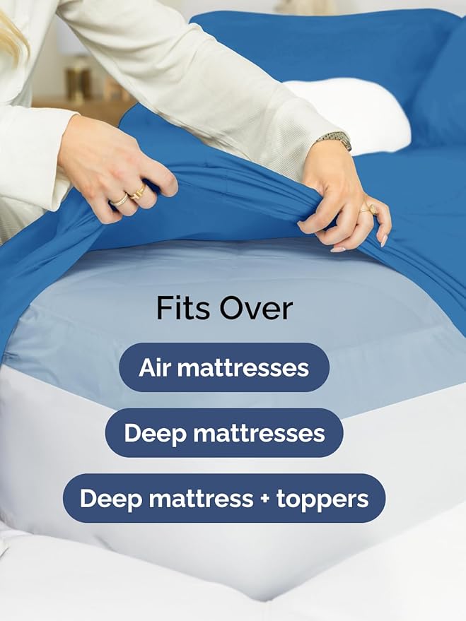 Extra Deep Full Sheet Set - 6 Piece Breathable and Cooling Sheets - Hotel Luxury Bedding for Women, Men, Kids & Teens - Easy & Secure Fit - Soft, Wrinkle Free & Comfy - Extra Deep Pockets - Royal Blue