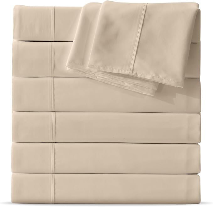 Maple&Stone Twin Flat Sheet 6 Pack,Premium Soft & Breathable,Brushed Microfiber Fabric,Anti-Shrinkage & Non-Fading,Bulk Flat Sheets Only Twin Size(Beige)
