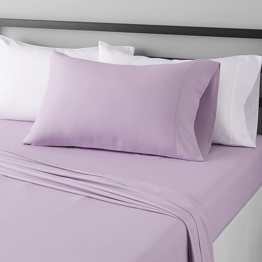 Amazon Basics Ultra-Soft Microfiber 3 Piece Bed Sheet Set With 14-inch Deep Pockets, Twin XL, College Dorm Bedding, Frosted Lavender, Solid
