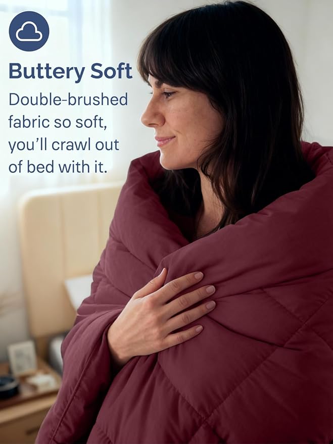 Twin Size, Burgundy Alternative Down Comforter - Warm, Lightweight & Breathable Hotel Quality Bedding Set for Men, Women, Kids & Teens - All Season Oversized Cooling Microfiber Duvet Insert Comforter