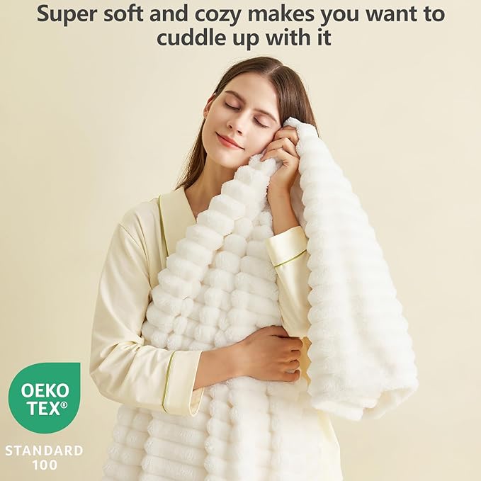 Soft Off White Throw Blanket for Couch - 300GSM Cozy Fleece Blanket for Women, Cute Lightweight Blankets Birthday Gifts for Her Him, Valentines Spring Home Room Decor, Off White, 50x60 Inches