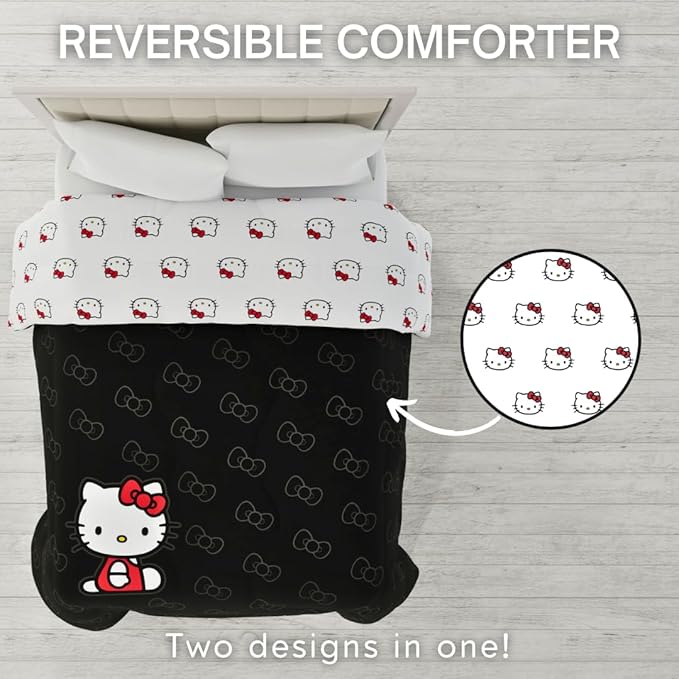Hello Kitty Bedding Super Soft Cozy Microfiber Reversible Comforter, Full, (Officially Licensed Product) by Franco Collectibles