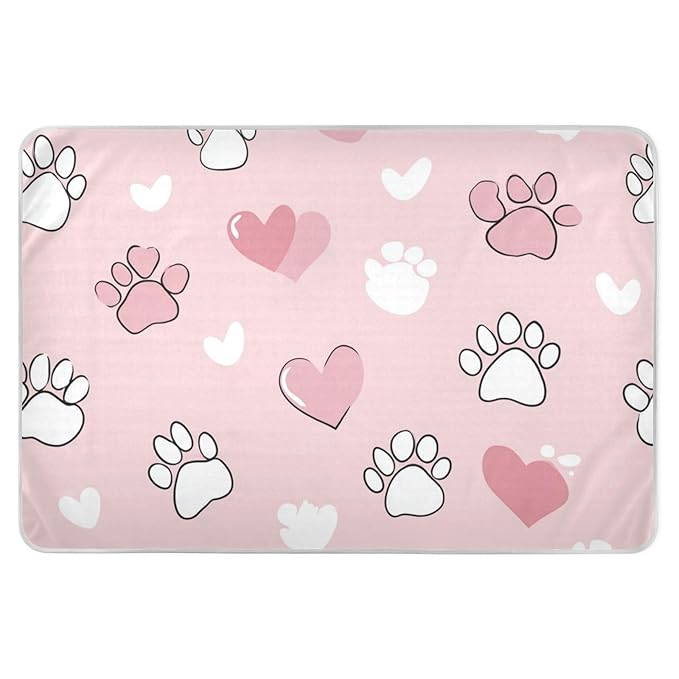 Waterproof Bed Pad Reusable Changing Pad Toddler Mattress Protector Large Pee Pad Baby Diaper Pad Soft Washable Liner Pink Cat Paw Print and Heart