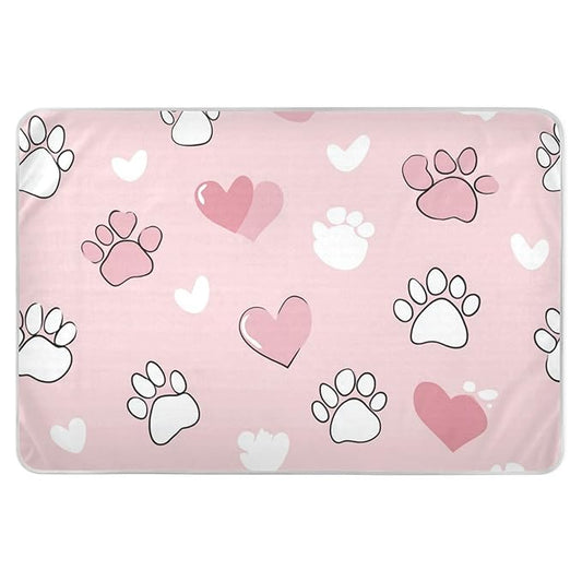 Waterproof Bed Pad Reusable Changing Pad Toddler Mattress Protector Large Pee Pad Baby Diaper Pad Soft Washable Liner Pink Cat Paw Print and Heart