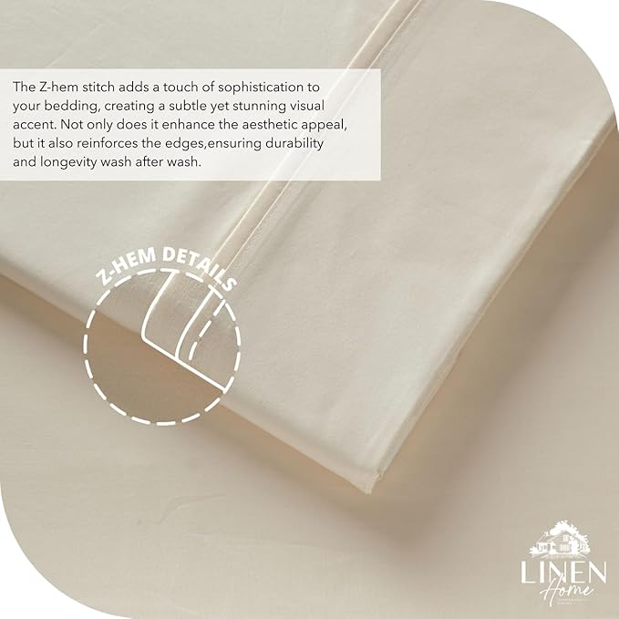 Linen Home 100% Cotton Percale Sheet Set, Cal King Size, Ivory, Deep Pocket, 6 Pieces Set - 1 Flat, 1 Deep Pocket Fitted Sheet and 4 Pillowcases, Crisp Cool and Strong Bed Linen