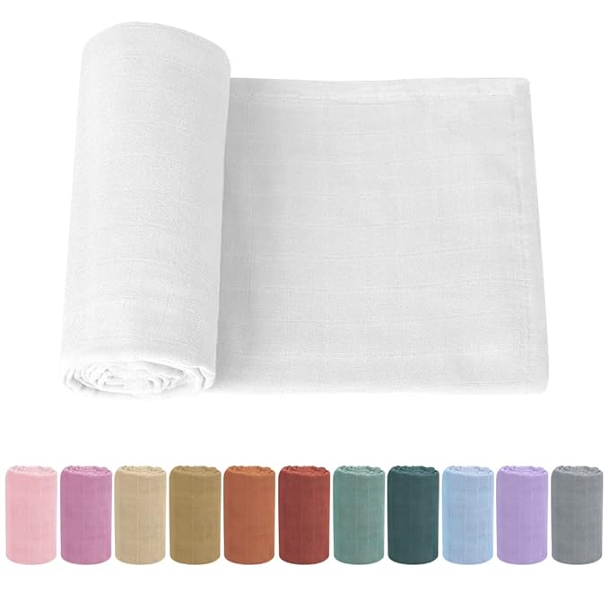 Premium Soft Muslin Cotton Newborn Baby Swaddle Blanket Unisex Swaddle Wrap Silky Swaddle Blankets Neutral Receiving Blanket for Newborn Boys and Girls Large 47 x 47 inches(120x120cm) (White)