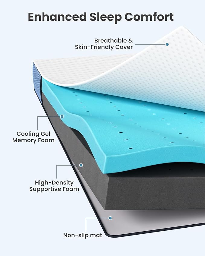 PERLECARE 3 Inch Firm Mattress Topper King Size, Cooling Gel-Infused & Bamboo Charcoal Memory Foam Bed Topper for Pressure Relief, High-Density Mattress Pad with Removable Cover, CertiPUR-US Certified