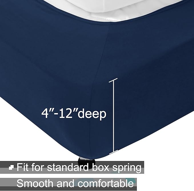Alyvia Spring Box Spring Cover Full Size - Jersey Knit & Stretchy Wrap Around 4 Sides Bed Skirt for Hotel & Home - Full/Full XL, Navy
