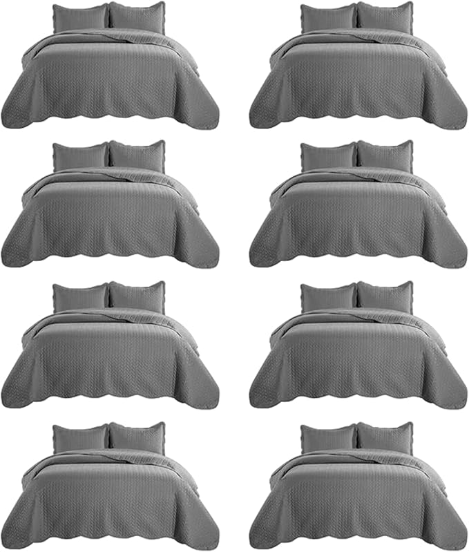 IR Imperial Rooms 8 Pack Quilt King Size Bedding (106" x 96") - Bulk Wholesale for Hotels, Guest Bedroom & Airbnbs - Lightweight Microfiber Reversible Embossed Quilts Bedspread (Grey)