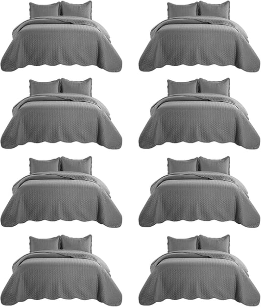 MOONLIGHT20015 California King 8 Pack Quilt Bedding Set Size (118"x106") + 2 Pillow Shams (20" x 36"+ 2") - 3 Pcs All Season Reversible Microfiber Coverlet Embossed Quilt Bedspread (Grey)