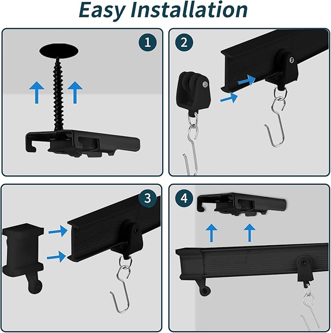 Flexible Bendable Ceiling Curtain Track, 16.4ft (5m) PVC, Metal, Plastic & Stainless Steel, Black, Ceiling Mounted