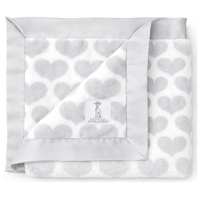 Little Giraffe Luxe Baby Blanket – 29x35” Satin Trim, Heart Army Silver | Ultra-Soft, Hypoallergenic Stroller & Nursery Blanket | Perfect for Newborns & Toddlers