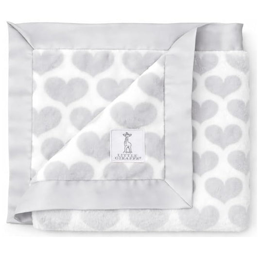 Little Giraffe Luxe Baby Blanket – 29x35” Satin Trim, Heart Army Silver | Ultra-Soft, Hypoallergenic Stroller & Nursery Blanket | Perfect for Newborns & Toddlers