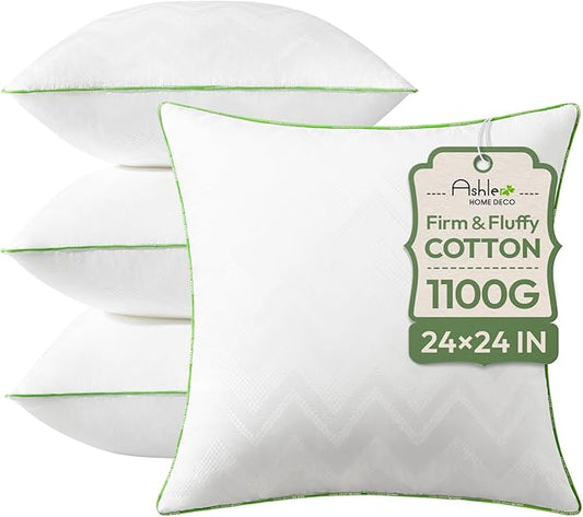 Ashler 24x24 Pillows Insert (Set of 4) - Throw Pillow Inserts with 100% Cotton Cover - 24 Inch Square Interior Sofa Stuffer Pillow Inserts -Decorative White Couch Pillow