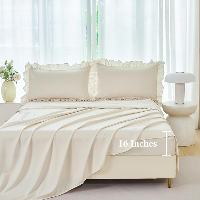 ANGIYUIN 5 Pieces Camel Twin Size Comforter Set for Kids Girls Ruffled Bedding Set Boho Farmhouse Bed Sets Shabby Fluffy Elegance Bed in A Bag with Sheets(Camel Twin)