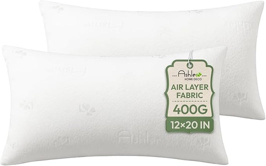 Ashler Home Deco Throw Pillows Insert- 12x20 Pillow Inserts with Air Layer, Premium Bed and Couch Pillows - Indoor Decorative Throw Pillow, Lumbar Cushion Sham Stuffer, Pack of 2, White