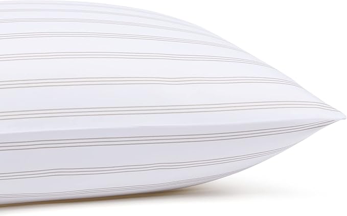 Amazon Basics Lightweight Breathable Brushed Microfiber 4-Piece Bed Sheet Set,Wrinkle Resistant with 14-Inch Deep Pockets,Queen,Taupe Stripe,(Pack of 4)