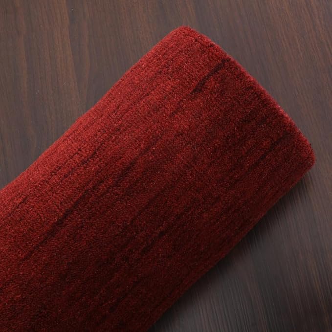 Hand Knotted Loom Wool ECO-Friendly Area Rugs - 2'6''x6', Runner, Red Color, Solid Plain Design, High Pile Thick Handmade Anti Skid Area Rugs for Living Room, Bed Room (L00111)