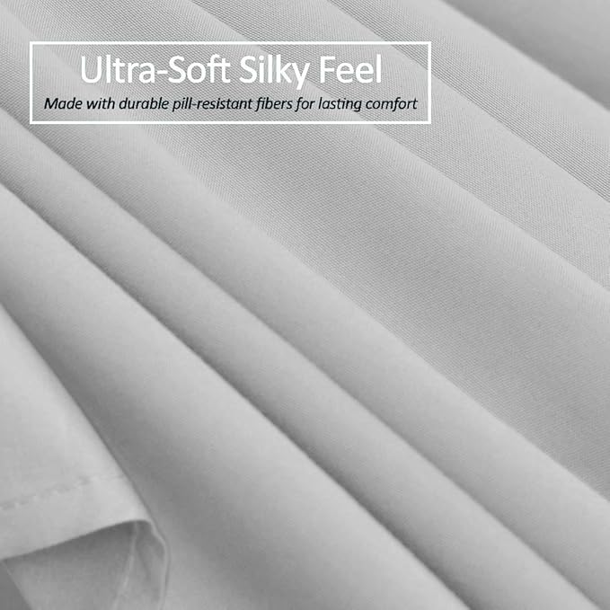 Bed Skirt - 25 Inch Fall Tailored Drop Pleated Dust Ruffle, 100% Egyptian Cotton - Solid Pattern and Color { Full , Solid , Silver Grey}